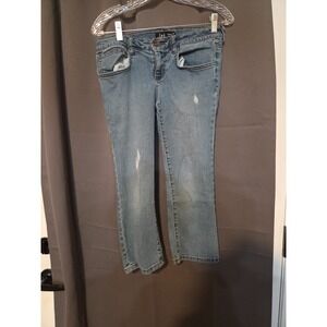 Lei Ashley Trouble Low Rise Jeans, Juniors Size 7, Bootcut Distressed Denim